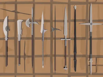50 Low Poly Polearms Low-poly 3D model