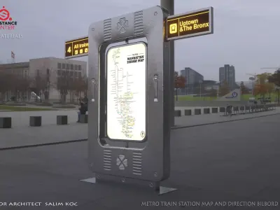 Subway Train Station Map and Direction sign billboard 3D model Low-poly 3D model