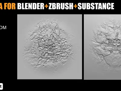 25 Real Stone Alpha Brushes - Blender Alpha Brush - Zbrush Alpha 3D model