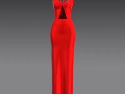 halter neck  dress red silk Low-poly 3D model