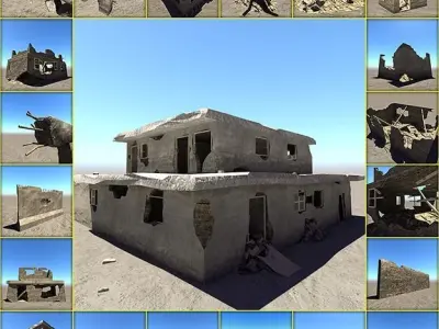 Ruined city set Low-poly 3D model