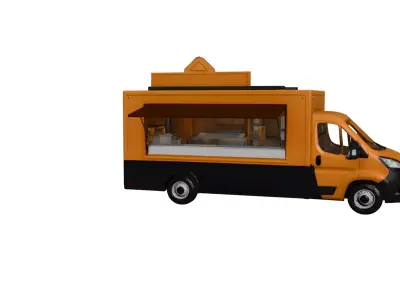 Modern Orange Food Truck Mobile Kitchen Street Food Vehicle 3D model