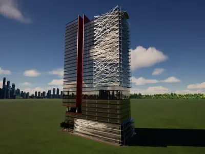 Mixed Use Skyscraper 32 story with helipad Low-poly 3D model
