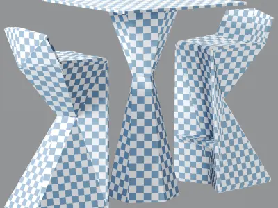 Vertex Bar Table and Stool Low-poly 3D model