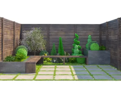 Modern Zen Garden Corner Bench ArchViz 3D Model Low-poly 3D model