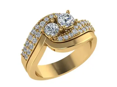 Ring228 two diamond ring set gold 3D print model