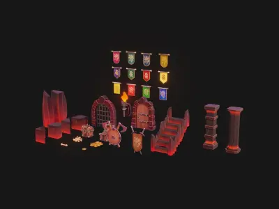 Modular Stylized Dungeon Kit Low-poly 3D Model Low-poly 3D model