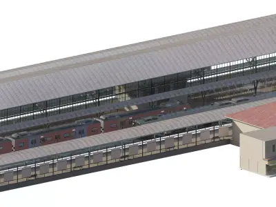 FICTIONAL STATION WITH 3 TYPES OF ELECTRIC TRAINS 3D model