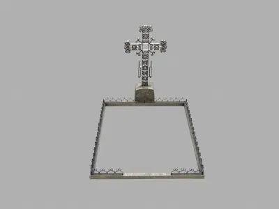 Fenced Grave With Massive Cross Low-poly 3D model