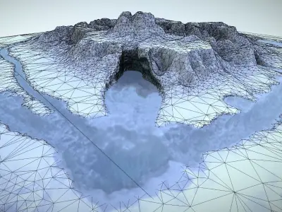 Winter Snow Environment 1 With Frozen Lakes And Mountains  Low-poly 3D model