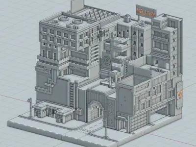 3D Low poly Cyberpunk City Low-poly 3D model