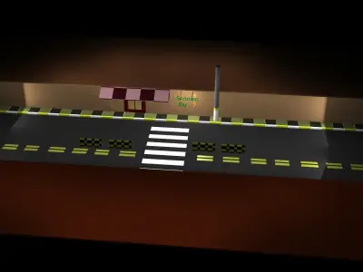 Street with bar - signs - pool table - posts and more Low-poly 3D model