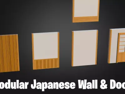 Modular Japanese Wall and Shoji Door Low-poly 3D model