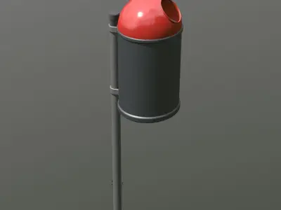 Red and black plastic city trash can High and Low-Poly Version 3D Model Pack