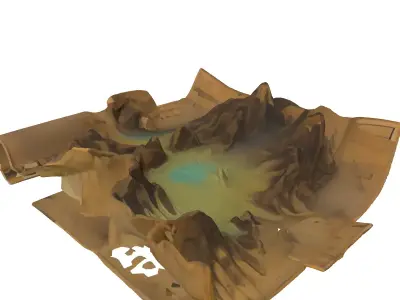 Vintage 3D Topographic Terrain Map Low-poly 3D model