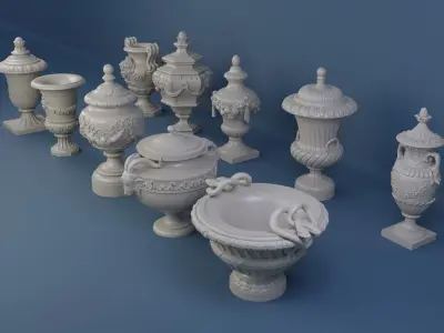 Detailed Models of Decorated Vases and Urns 3D Model Pack