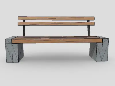 Bench 3 made of wood and concrete Low-poly 3D model
