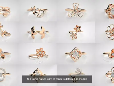48 Flower Nature 3dm stl renders details  3D Model Pack