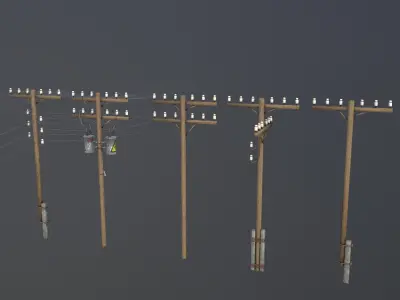 set of electric poles Low-poly 3D model