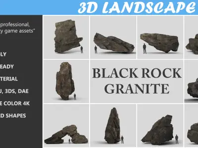 Low poly Black Granite Rock Formation Pack 200208 Low-poly 3D model