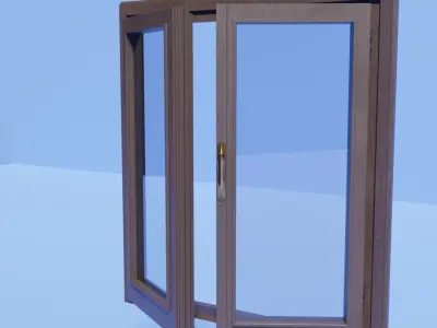 Classic wooden window with frames Low-poly 3D model