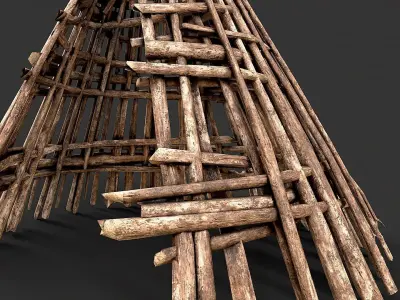 Primitive Wood Stick Jungle Shelter 17 Low-poly 3D model