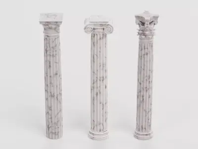 3 Classical Columns Set - Doric Ionic and Corinthian Pillars 3D model