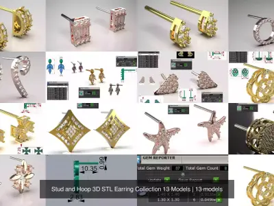 Stud and Hoop 3D STL Earring Collection 13 Models 3D Model Pack