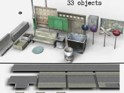 Urban Props low-poly pack Low-poly 3D model
