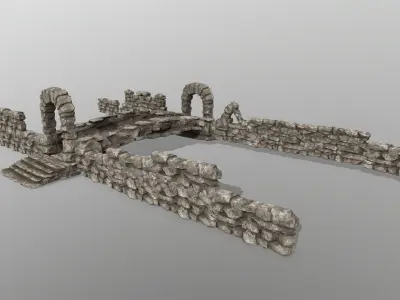 ruin set statue of stone bridge Low-poly 3D model