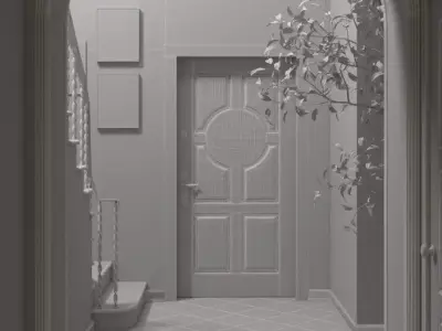 Black Door Entryway 3D Interior  Checkered Marble Floor 3D model