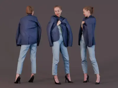 Effortless Chic - Woman Draped in Oversized Blazer 3D model