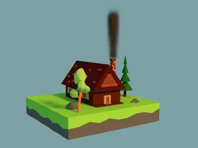 Low-poly House on island with trees Low-poly 3D model