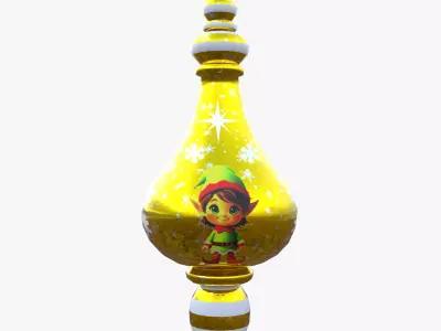 Charming Elf Holiday Golden Bauble 3D Model PBR Low Poly Low-poly 3D model