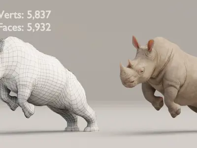 Rigged Baby Rhino And Adult Rhino Low-poly 3D model