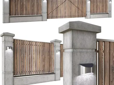 Wooden fence with gate 3D model