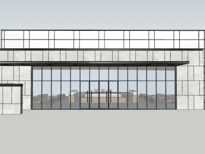 glass office building with furniture  3D model