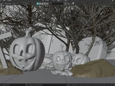 Horror Halloween pumpkin in forest cemetery 3d model 3D model