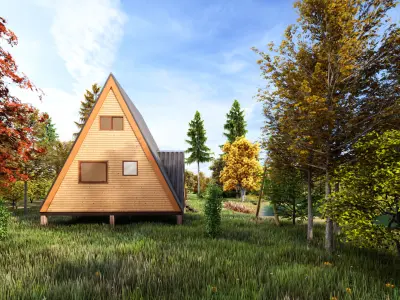 Timber Frame Architectural a frame house with structural details 3D model