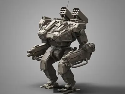 vehicle set armored robot with gun 3D Model Pack