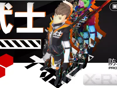 CyberSpace Punk Urban Samurai Anime Boy Low-poly 3D model