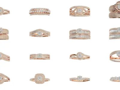 40 Women solitaire ring 3dm stl render detail Bulk collection 3D Model Pack