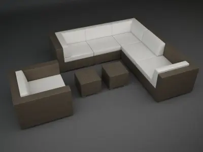Modular Rattan Furniture Set 4 3D model