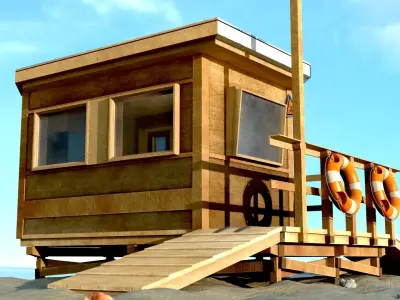 Lifestation post Lifeguard station Beach safety Low-poly 3D model