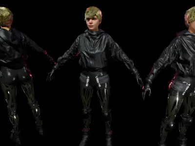 cyberpunk female A2 Low-poly 3D model