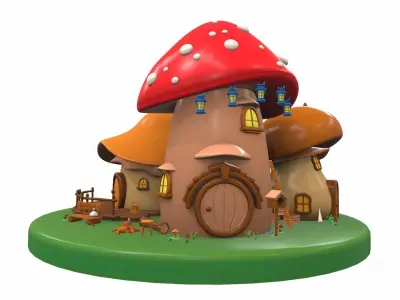 Cartoon mushroom house and props 3 3D model
