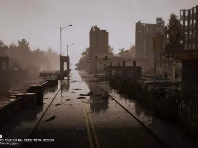 Destroyed city Low-poly 3D model