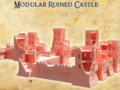 Modular Ruined Castle  28 mm Tabletop Terrain 3D print model