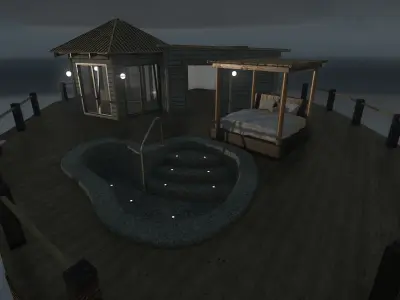 Bungalow with pool Low-poly 3D model