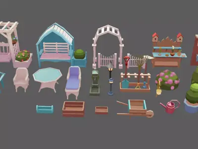 Stylized Vintage Garden Set Low-poly 3D model